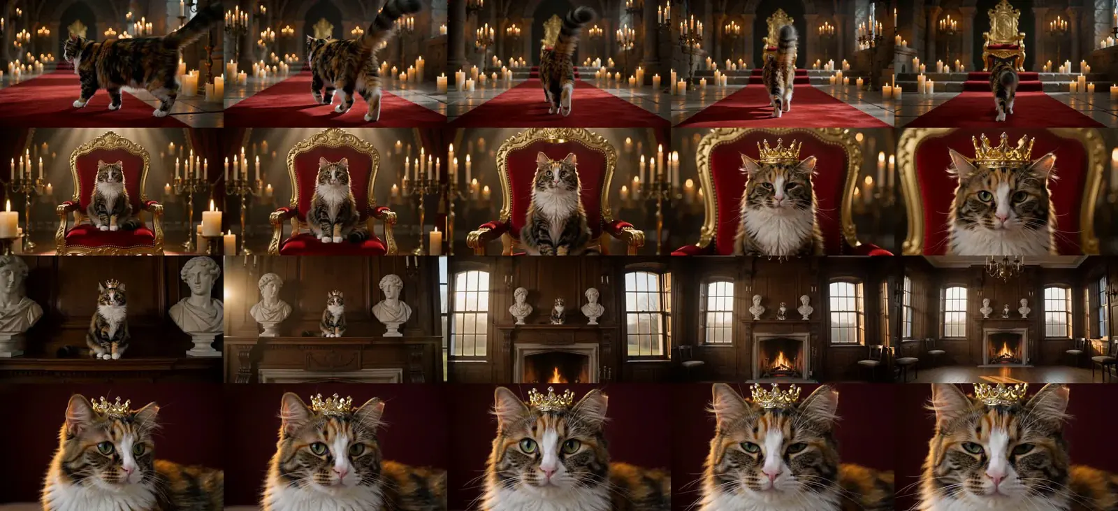 Frames from the four AI-animated coronation shots